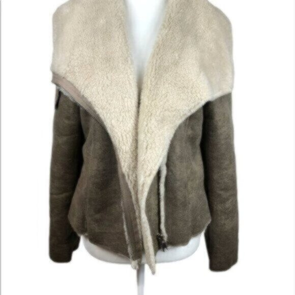 BB Dakota Penny Lane Dark Tan Faux Suede Shearling Warm Winter Jacket Medium - Picture 7 of 9